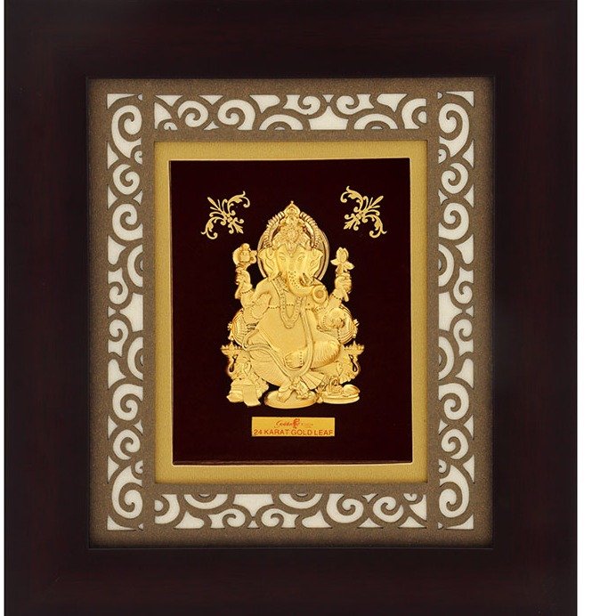 (18.5x21 cm)god ganesh ji divine photo frame 24 k gold LEAF